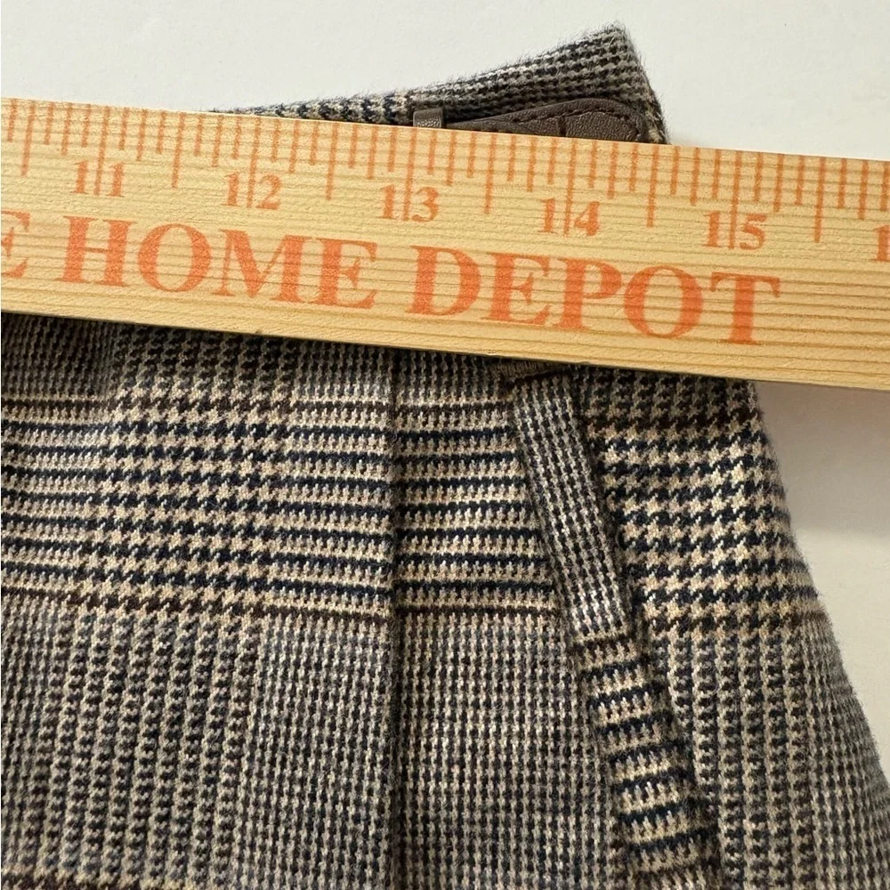 L.L. Bean Cotton Brown Plaid A-Line Mini Skirt with‎ Pockets, Side Buckle Detail